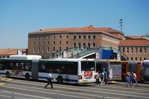 Bus terminal Piazzale Roma with Calatrava Bridge